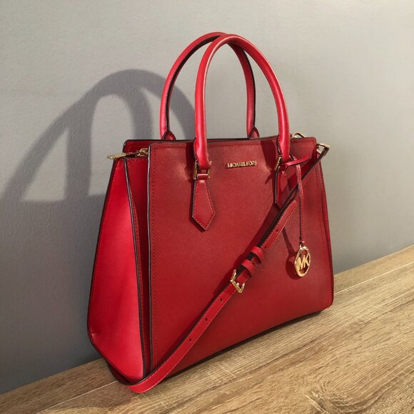 Michael Kors Hope LG Center Zip Flame Satchel Crossbody Shoulder Bag MSRP $468 - Picture 3 of 16